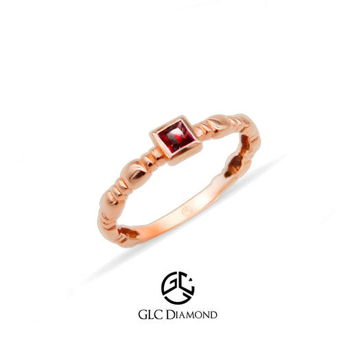 14K Gold Square Cut Solitaire Ruby Ring