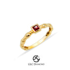 14K Gold Square Cut Solitaire Ruby Ring