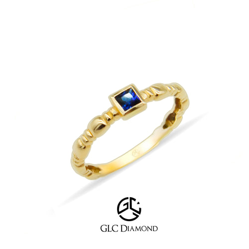 14K Gold Square Cut Solitaire Sapphire Ring