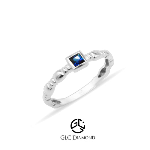 14K Gold Square Cut Solitaire Sapphire Ring