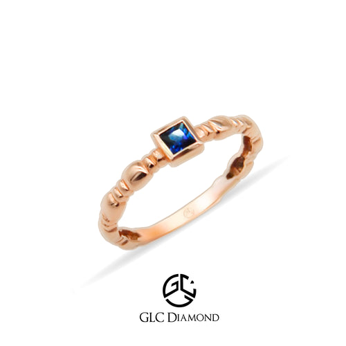 14K Gold Square Cut Solitaire Sapphire Ring