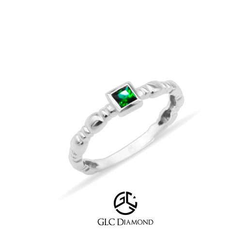 14K Gold Square Cut Solitaire Emerald Ring