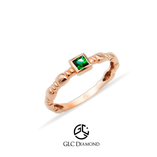 14K Gold Square Cut Solitaire Emerald Ring