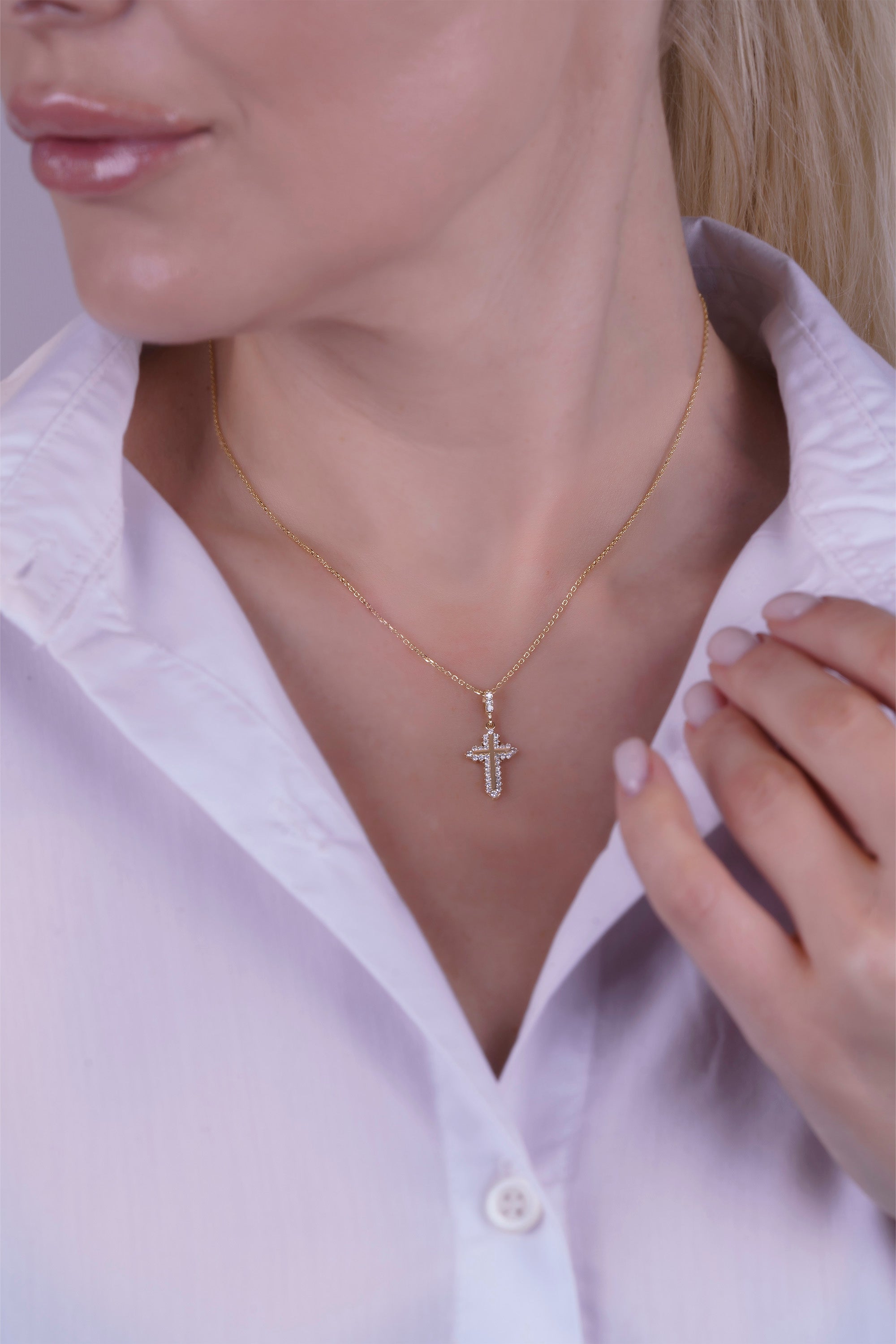 14K Gold Religious Cross Necklace