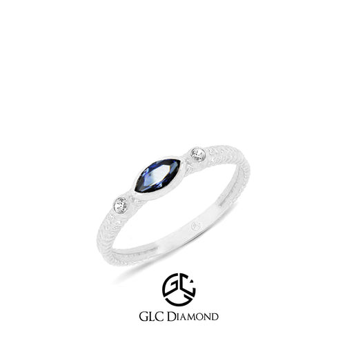 14K Gold Marquise Blue Sapphire Ring with Diamond Accents