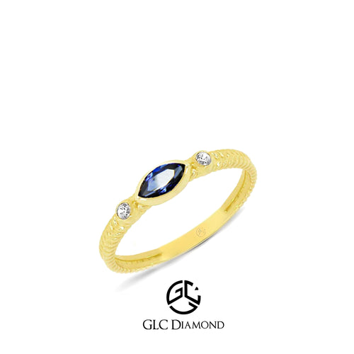 14K Gold Marquise Blue Sapphire Ring with Diamond Accents