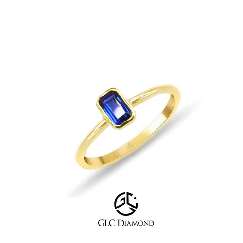 14K Gold Emerald Cut Solitaire Sapphire Ring