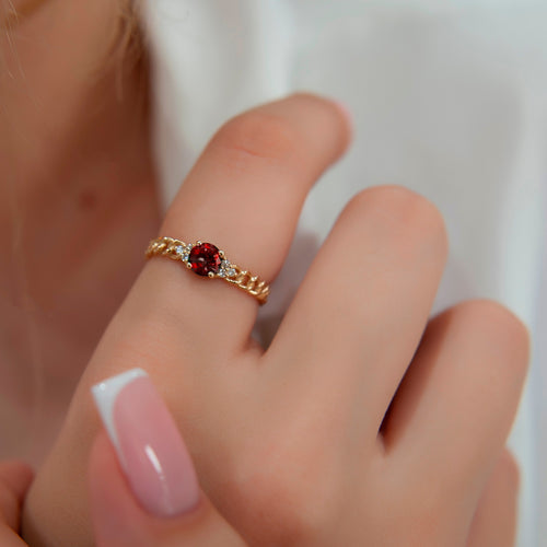 14K Gold Diamond Ruby Chain Ring