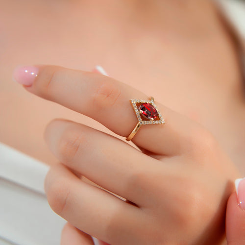 14K Gold Diamond Oval Ruby Solitaire Ring