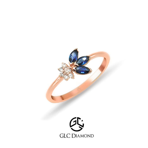 Diamond Sapphire Flower Ring, 14K Gold Everyday Ring