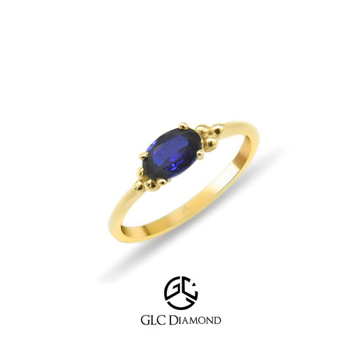 14K Solid Gold Oval Minimalist Natural Diamond Sapphire Ring