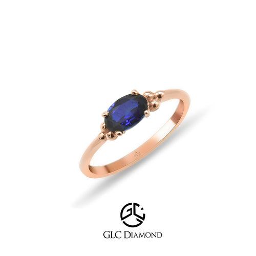 14K Solid Gold Oval Minimalist Natural Diamond Sapphire Ring