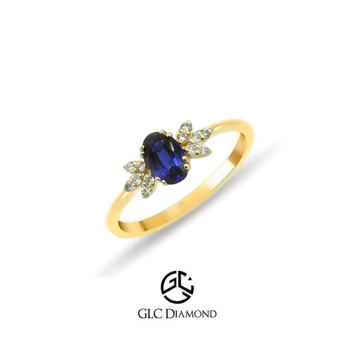 14K Solid Gold Oval Cut Sapphire Ring