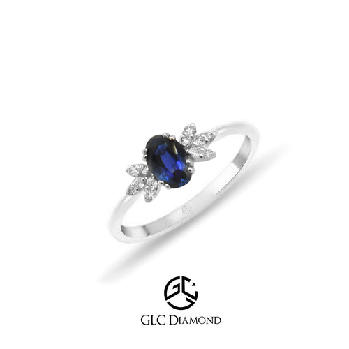 14K Solid Gold Oval Cut Sapphire Ring