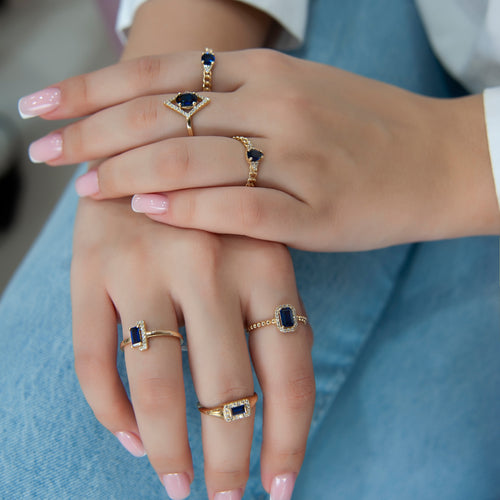 14K Gold Diamond Sapphire Chain Ring