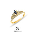 14K Gold Diamond Sapphire Crown Ring