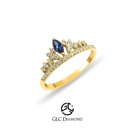 14K Gold Diamond Sapphire Crown Ring