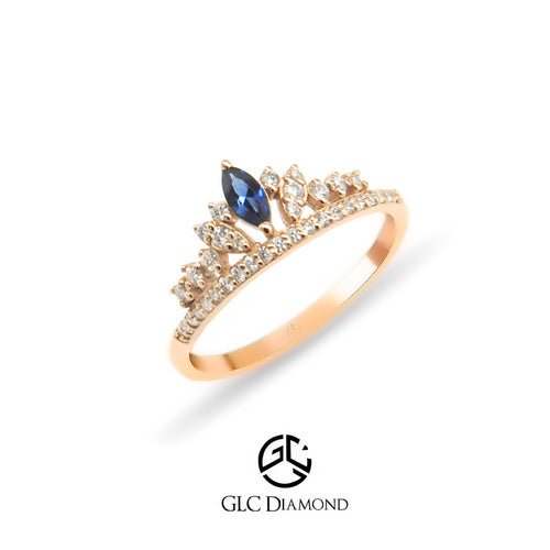 14K Gold Diamond Sapphire Crown Ring