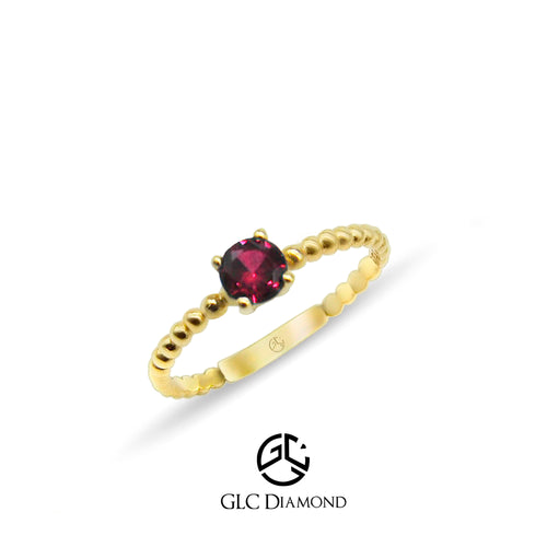 14K Solid Gold Round Cut Ruby Ring