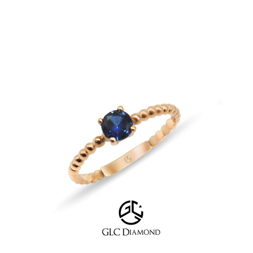 14K Solid Gold Round Cut Sapphire Ring