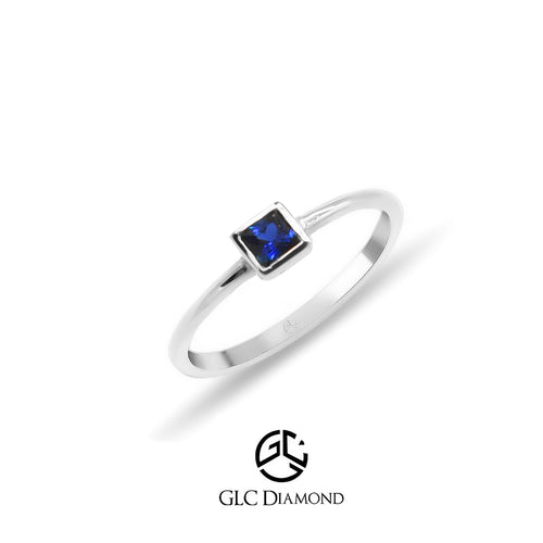 14K Gold Square Cut Solitaire Sapphire Ring