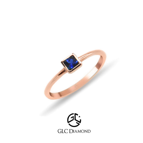 14K Gold Square Cut Solitaire Sapphire Ring