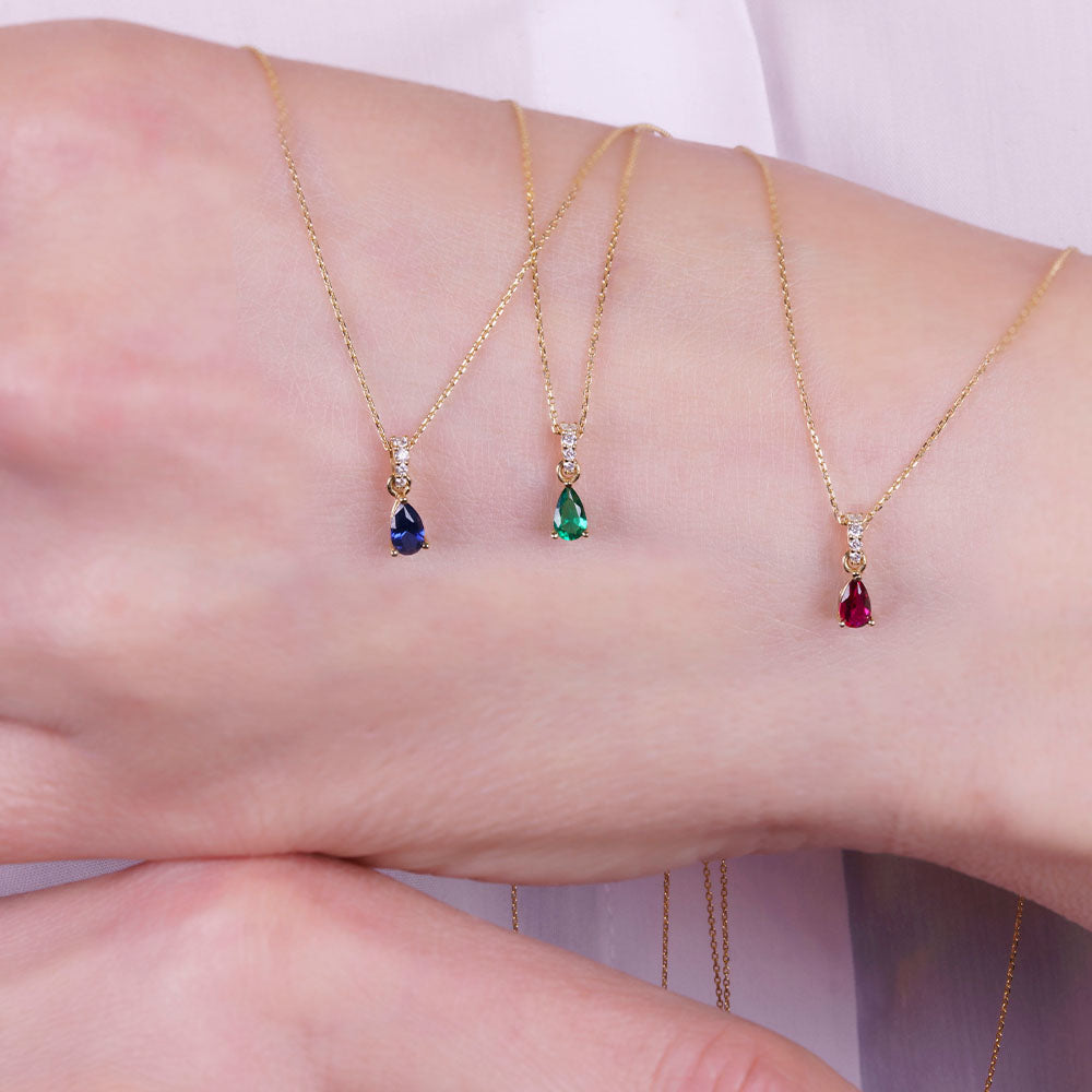 Pear Cut Ruby Necklace, Anniversary Necklace