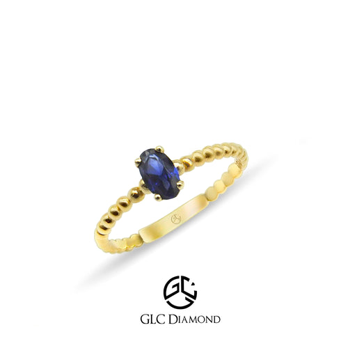 14K Solid Gold Oval Cut Sapphire Ring