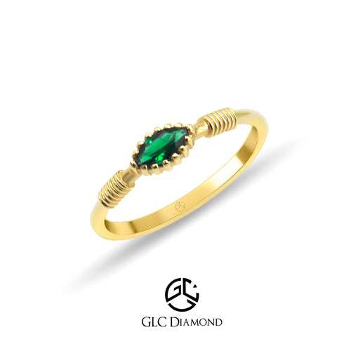 14K Gold Solitaire Emerald Ring