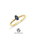 14K Solid Gold Pear Cut Sapphire Ring