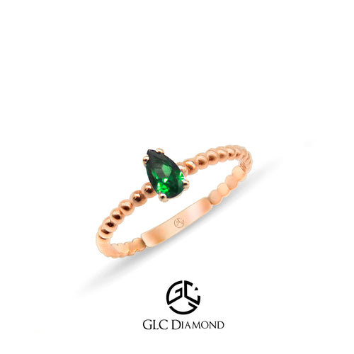 14K Solid Gold Pear Cut Emerald Ring