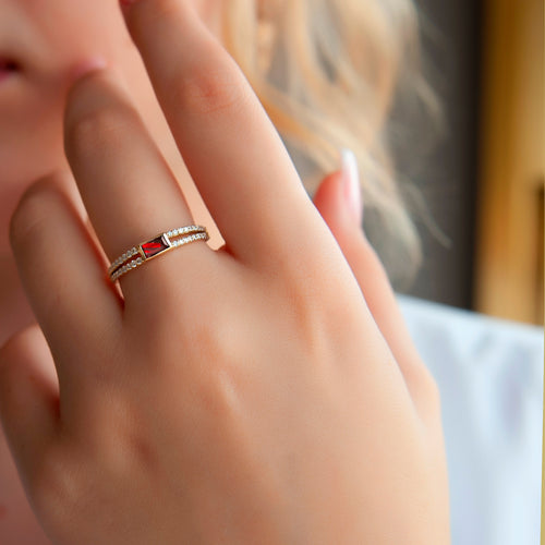 14K Gold Baguette Diamond Ruby Ring