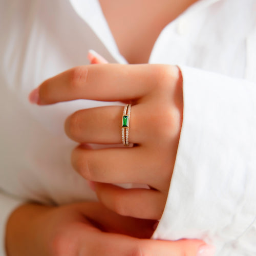 14K Gold Baguette Emerald Ring