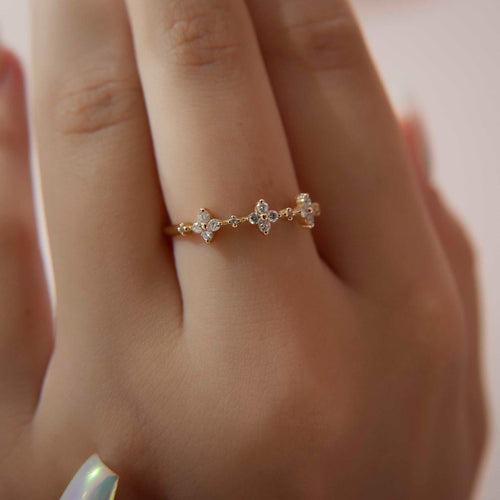 Diamond Daisy Stack Ring, 14K Gold Flower Ring