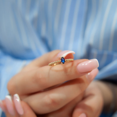 14K Solid Gold Oval Cut Sapphire Ring