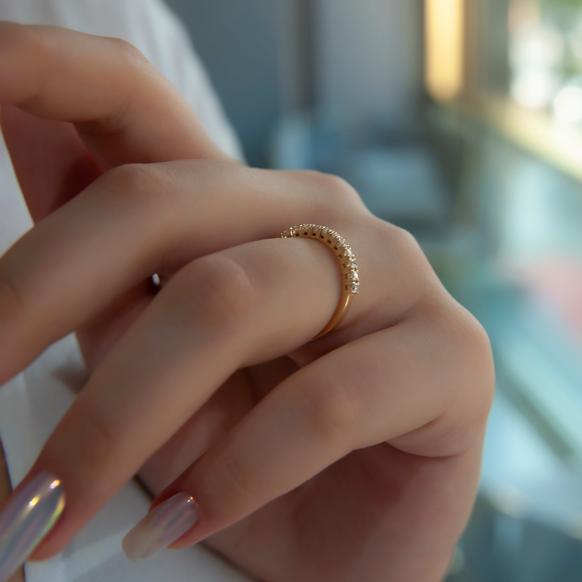 0.30 Carat Half Eternity Wedding Band, 14K Solid Gold Diamond Wedding Ring