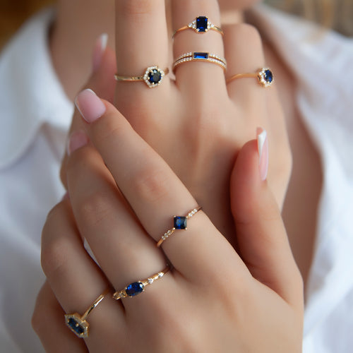 14K Gold Emerald Cut Sapphire Ring