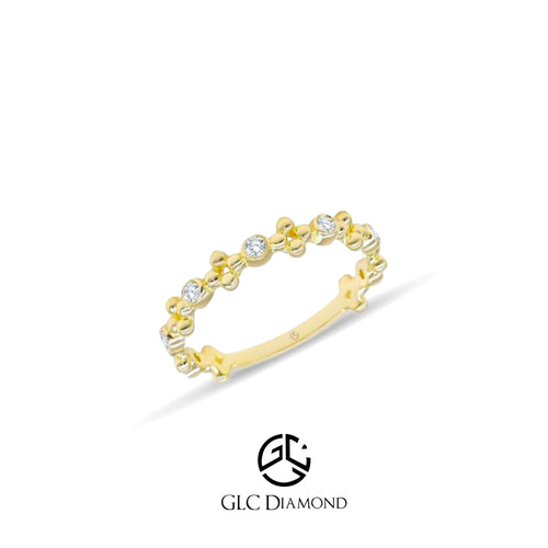 14K Solid Gold Diamond Beaded Ring