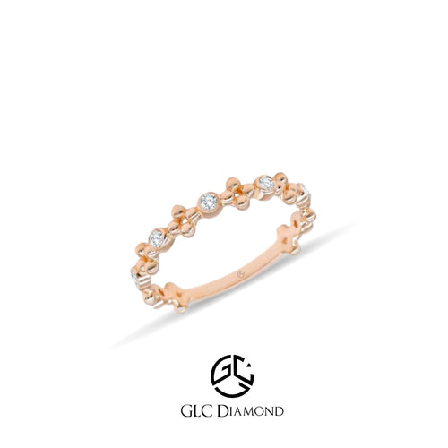 14K Solid Gold Diamond Beaded Ring