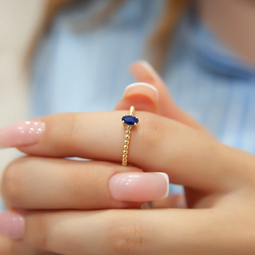 14K Solid Gold Oval Cut Sapphire Ring