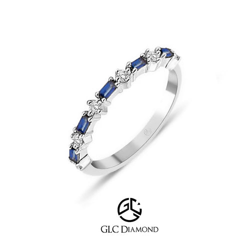 Baguette Cut Blue Sapphire Wedding Band