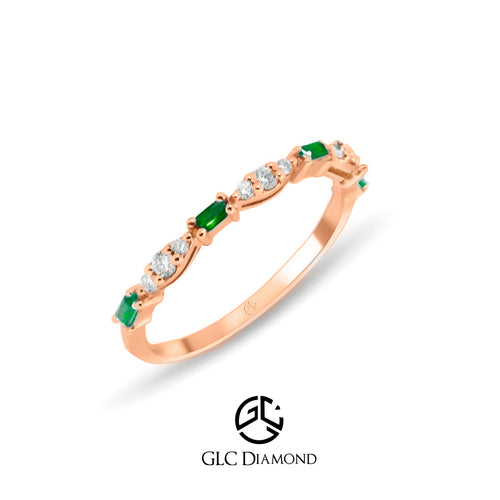 Emerald Stacking Ring, 14K Half Eternity Wedding Band