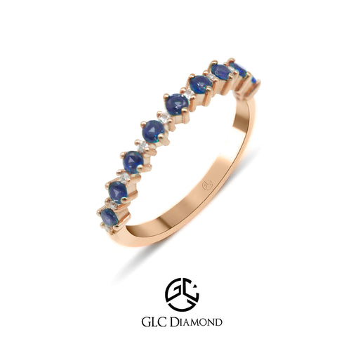 Blue Sapphire Wedding Band, 14K Solid Gold Half Eternity Band Women Stackable Ring