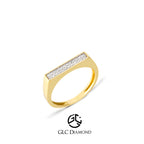 14K Gold Bar Diamond Ring, Modern Flat Band Pave Diamond Design