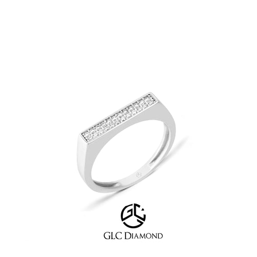 14K Gold Bar Diamond Ring, Modern Flat Band Pave Diamond Design