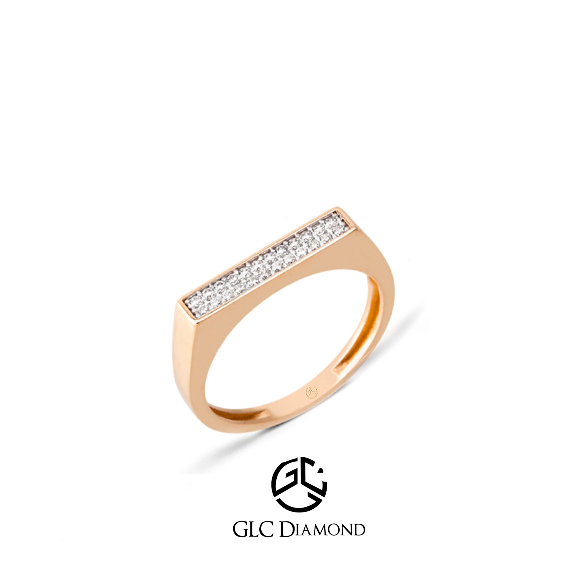 14K Gold Bar Diamond Ring, Pave Diamond Design