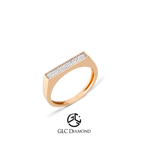 14K Gold Bar Diamond Ring, Modern Flat Band Pave Diamond Design