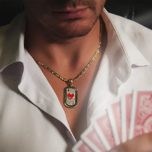 14K Solid Gold Ace Of Hearts Poker Necklace