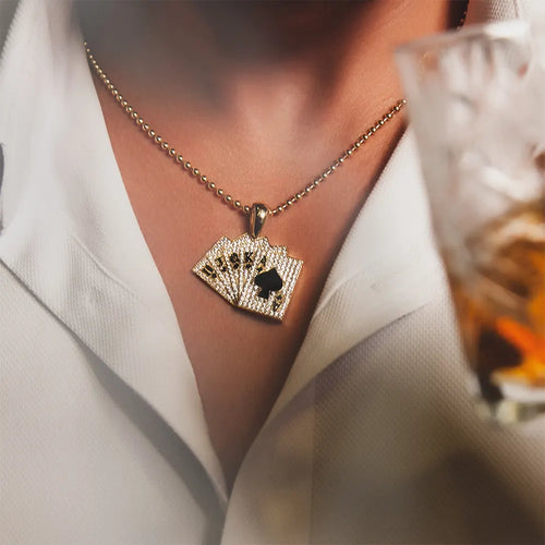 14K Solid Gold Poker Necklace