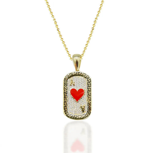 14K Solid Gold Ace Of Hearts Poker Necklace